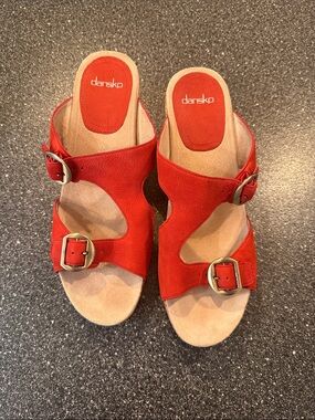 Dansko Red Suede Double-Buckle Carla sandals - size 42